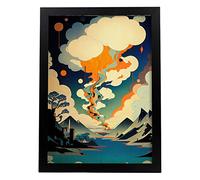 Nacnic Volcan Affiche dans le style japonais Ukiyo. Paysages abstraits et surréalistes dans les illustrations d'art oriental. Design d'intérieur et décoration. A4.