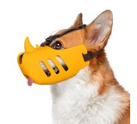 NACOCO Muselière anti-morsure pour chien - Bouche douce avec sangle réglable, housse en silicone respirant pour mordre et mastiquer les animaux domestiques de petite, moyenne taille (rhinocéros jaunes