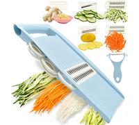 NACOLUS Mandoline 5 en 1 pour cuisine, trancheuse à légumes multi-lames, croustilles, légumes, julienne et éplucheur pour petits travaux en cuisine - Bleu