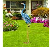 Nacome Grande statue métal bleu héron intérieur/extérieur patio,jardin,porché,cour oiseau décoration pelouse - 93 cm cadeau grand-mère