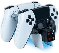 NACON Station de Charge Double PS5 pour Manettes DualSense & Edge - Chargeur Rapide 3H, Éclairage RGB Personnalisable, Minuterie Programmable, Câble USB Inclus