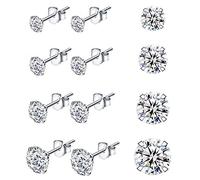 NACTECH 4 Pairs Boucle D'oreille Zirconium Cubique Brillant Clous en Argent 925 Sterling Clou Piercing Tragus Hypoallergénique Visser pour Femmes Hommes - Zircone Transparent de 3mm 4mm 5mm 6mm