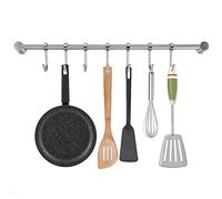 NACTECH Barre de Cuisine Murale 40cm Porte-Ustensile à 7 Crochets Ajustables Barre de Crédence en Acier Inoxydable Chargé Max de 30kg pour Salle de Bains et Cuisine avec Vis - Argent