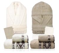 Nada Home Ensemble complet de salle de bain 8 pièces en éponge 100% coton avec 2 peignoirs homme femme, serviettes visage/invité et poignées - Idée cadeau dans une mallette