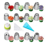 nadamuSun Ensemble de Conseils de tuyauterie Russe kit de Fournitures de décoration de Cupcake de gâteau 24pcs Buses de givrage en Forme de Fleurs, Sacs de glaçage et Conseils Fournitures de Cuisson