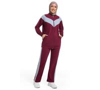 nadamuSun Tenue de Sport Modeste pour Femme - Ensemble 2 Pièces Manches Longues & Pantalon Large - Tissu Respirant(XL,Red)