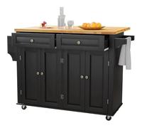 NADCFN Chariot Rangement Chariot de Cuisine avec Dessus en Bois et Barre de Petit-déjeuner à abattants, tiroir et Armoire de Rangement, étagère à épices, Porte-Serviettes Chariot à roulettes(Black)