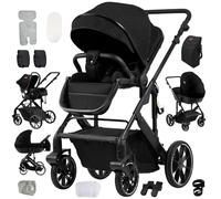 NADDLILY Poussette 4 en 1, Poussette Bebe avec Conception Portable Pliable en Un Clic, Pousette 4 en 1 avec Poussée Réversible Bidirectionnelle, Pousette Canne avec Accessoires (688 Black)