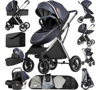 NADDLILY Poussette 4 en 1, Poussette Bebe avec Conception Portable Pliable en Un Clic, Pousette 4 en 1 avec Poussée Réversible Bidirectionnelle, Pousette Canne avec Accessoires (688 Blue)