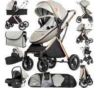 NADDLILY Poussette 4 en 1, Poussette Bebe avec Conception Portable Pliable en Un Clic, Pousette 4 en 1 avec Poussée Réversible Bidirectionnelle, Pousette Canne avec Accessoires (688 Yellowish)