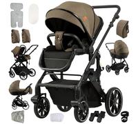 NADDLILY Poussette 4 en 1, Poussette Bebe avec Conception Portable Pliable en Un Clic, Pousette 4 en 1 avec Poussée Réversible Bidirectionnelle, Pousette Canne avec Accessoires (688 Khaki)