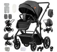 NADDLILY Poussette 4 en 1, Poussette Bebe avec Conception Portable Pliable en Un Clic, Pousette 4 en 1 avec Poussée Réversible Bidirectionnelle, Pousette Canne avec Accessoires (688 Deep Grey)