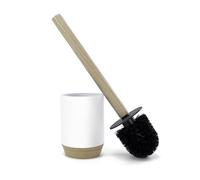 Nadi Collection Brosse WC WC série Bélier Blanc mat Résine et bois Base peinte à la main Brosse noire amovible 9,1Ø x 34,5 cm Hauteur (Blanc)