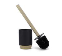 Nadi Collection Brosse WC WC série Bélier Noir mat Résine et bois Base peinte à la main Brosse noire amovible 9,1 Ø x 34,5 cm Hauteur