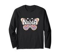 Nadia Butterfly - Word Art personnalisé avec nom Mignon Manche Longue