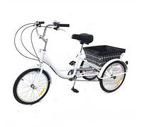 NadineDutol Tricycle pour adulte 20/24 ", 3 roues, pliable, 8 vitesses, avec panier à provisions, grand panier et siège dossier, pour adultes, personnes âgées, shopping (20 pouces, blanc)