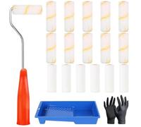 Nadinsta 22 Pièces Petits Rouleaux Peinture avec Manche, 10cm De Long Kit Peinture Bac à Peinture,Muraux en Rouleaux, Mini Rouleaux Laqueur Rouleaux en Mousse pour Murs Et Plafonds