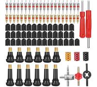 Nadisean 100 Pcs Demonte Valve Pneu Outil Kit, 5 x Demonte Obus Valve, 40 Valve Core, 40 x Valve Bouchons, 12 x Valve Pneu (TR412, TR414), 1 Outil de Valve 4 Voies pour Les Voitures Vélos Motos