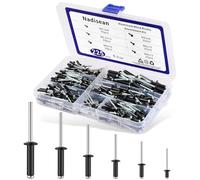 Nadisean 225 Pièces Rivets Aveugles en Aluminium, 6 Tailles Rivets Pop en Aluminium à Tête Large, Rivet noir M3.2/M4/M5, Assortiment Rivets Aveugle pour Métal, Bois, Bateaux, avec Boîte