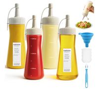 Nadisean 4 Pcs Bouteille Sauce 350ml, 11.8oz Flacon Sauce, Plastique Squeeze Bottle, Réutilisable Bouteille à Sauce avec Brosse de Nettoyage et Autocollants，pour Ketchup Sauces BBQ Huile D'Olive