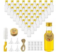 Nadisean 46 Pcs Petite Bouteille Plastique 25ml/0.85oz, Mini Bouteille Plastique Réutilisables, Bouteilles Miniatures pour mignonette alcool avec Bouchon à doré Vis, Entonnoir, Étiquette, Brosse