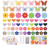 Nadisean 97 Pcs Patch Thermocollant Vetement Set, DIY Enfant Ecusson Thermocollant, Ecusson a Coudre Comprend 25 Épingles à Coudre/2 Rouleau de Fil à Coudre Blanc, Patch pour Vestes, Jeans, Sacs