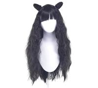 Nadja Perruque ondulée noire longue perruque synthétique avec frange pour Halloween Vampire Cosplay