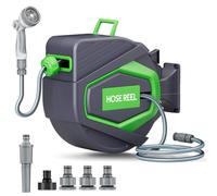 NADOKHI Enrouleur Tuyau Arrosage Mural 28+2m, Devidoir Automatique 180° Pivotant, Tuyau 1/2", Auto-Stop & Any-Lock, avec Pistolet d’Arrosage Multifonction et Adaptateur Robinet, pour Jardin, Voiture