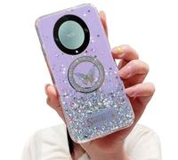 Nadoli Coque Paillettes pour Honor Magic 5 Lite 5G,Sparkle Cercle Papillon Design Transparente Étoile Étui Housse Bling Brillante Silicone Bumper,Violet