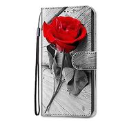 Nadoli Coque Wallet pour iPhone 14 Pro,Coloré Peint Joli Rouge Rose Portefeuille Cuir Fonction Stand et Fentes de Carte Coque Housse Etui