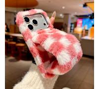 Nadoli Faux Lapin Fourrure Coque pour Oppo Realme C25Y/C21Y,Hiver Lapin Peluche Fausse Cover avec Mitaines Type Support Bracelet Duveteux Arrière Bunny Étui Housse