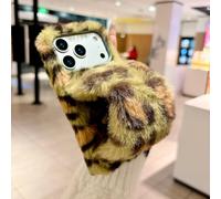 Nadoli Faux Lapin Fourrure Coque pour Oppo Realme C25Y/C21Y,Hiver Lapin Peluche Fausse Cover avec Mitaines Type Support Bracelet Duveteux Arrière Bunny Étui Housse