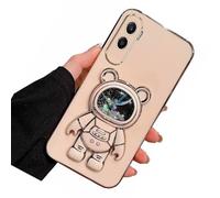 Nadoli pour Honor 90 Lite Sable mouvant Ours Astronaute Invisible Béquille Coque,Ultra Mince Placage Astronaute Pliant Supporter Silicone Flexible Paillette Housse Étui de Potection