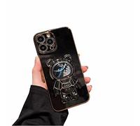 Nadoli pour iPhone 11 Sable mouvant Ours Astronaute Invisible Béquille Coque,Ultra Mince Placage Astronaute Pliant Supporter Silicone Flexible Paillette Housse Étui de Potection