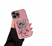 Nadoli pour iPhone 14 Pro Sable mouvant Ours Astronaute Invisible Béquille Coque,Ultra Mince Placage Astronaute Pliant Supporter Silicone Flexible Paillette Housse Étui de Potection