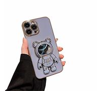 Nadoli pour Samsung Galaxy A21S Sable mouvant Ours Astronaute Invisible Béquille Coque,Ultra Mince Placage Astronaute Pliant Supporter Silicone Flexible Paillette Housse Étui de Potection