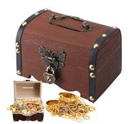 NAEBRO Coffre au Trésor en Bois Vintage Petit Coffre au Trésor en Bois avec Serrure, Petit Coffre au Trésor pour Stockage et Décoration, Coffre au Trésor en Bois pour Enfants, 14.5x10.5x10.3cm