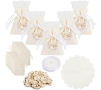 NAEBRO Lot de 30 sacs cadeaux en toile de jute avec cordon de serrage - Petits sacs cadeaux avec organza et rubans décoratifs - Sacs cadeaux pour fêtes, Noël et mariages - Beige