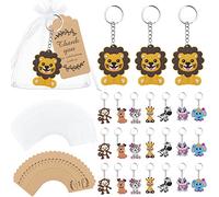 NAEBRO Porte-clés Cadeaux d’Invités 24 Pcs Cadeaux d’invités Baby Shower Animaux Pendentif d’Anniversaire Mariage, Porte-Clés Coloré avec Sac en Organza Papier Kraft pour les Invités (8 Styles)
