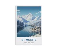 NAEGV Kit de peinture à l'huile à faire soi-même, peint à la main, Saint-Moritz, Suisse. Toile de lin, acrylique, peinture numérotée, décoration murale, cadeau, 40 x 50 cm.