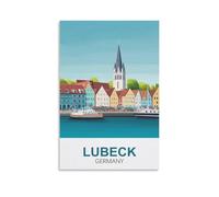 NAEGV Kit de peinture par numéros pour adultes, paysage de Lübeck, Allemagne. Kit de peinture acrylique à l'acrylique, idéal pour décorer un mur ou offrir. 40 x 50 cm.