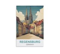 NAEGV Peinture de paysage par numéros pour adultes, Ratisbonne, Allemagne. Kit cadeau de peinture à l'huile à faire soi-même, toile pré-imprimée, décoration intérieure, 30 x 40 cm.