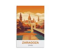 NAEGV Peinture par Numéro Kits Affiche de voyage de Saragosse, Espagne DIY à l'Huile sur Toile Colorée - Art Moderne pour Décoration de la Maison avec 3 Pinceaux 30x40cm