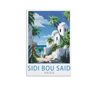 NAEGV Peinture par Numéro Kits Sidi Bou Saïd Tunisie DIY à l'Huile sur Toile Colorée - Art Moderne pour Décoration de la Maison avec 3 Pinceaux 40x50cm