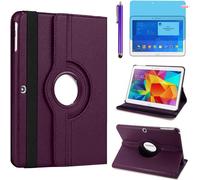 NAERYUT-Étui Housse Coque Pour Samsung Galaxy Tab 4 10.1 Pouces 2014 (Sm-T530 Sm-T531 Sm-T535)-360 Degrés Rotation Full Protection Kickstand Case Cover,Avec Un Stylo,Écran Film (Purple)