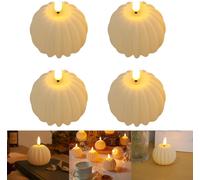 Naeryut-Lot De 4 Bougies Led Citrouille Alimentées Par Piles-Sans Flamme-Lumière Vacillante-Décoration D'automne-Lanterne De Décoration De Table Pour La Maison,La Fête D'halloween