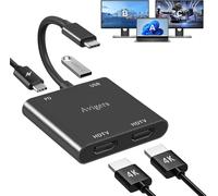 NAERYUT-Splitter Hdmi,Usb C Vers Dual Hdmi Adapter 4K@60Hz,Switch Hdmi 2 Sorties,2 Ports Hdmi 4K,Pd Port,Usb 3.0 Port Pour Ordinateurs Portables,Tablettes,Etc (Seul Hdmi 4K@60Hz Ou Deux Hdmi 4K@30Hz)