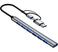 NAERYUT-Ultra Fin Data Hub Usb Vers 7 Ports Usb 3.0 Station D'Accueil Usb C Adaptateur Usb Hub Multiports Usb Compatible Avec Macbook,Mac Pro,Imac,Surface Pro,Xps,Notebook Pc,Clés Usb,Disques Durs Ex
