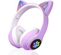 NAERYUTER-Casque Bluetooth Pour Enfants,Pliable Casque Audio Enfant Bluetooth À Led Avec Oreilles De Chat,Enfant Casque Sans Fil Avec Limite De Volume De 85 Db,Cadeau D'Anniversaire Idéal -Violet