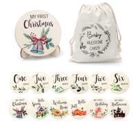 Nafafosa Lot de 12 cartes en bois pour bébé de 1 à 12 mois avec sac en coton - Cadeau de naissance et de fête prénatale - Idées cadeaux pour futures mamans et parents